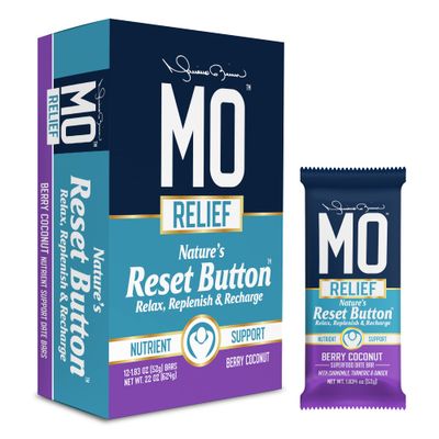 MO RELIEF BARS - All-Natural Superfood Snack Bar - Recovery Snack Bars - After Workout Nutrient Support with Dates, Chamomile, Turmeric, &amp; Ginger - (12 bars in a box)(Berry Coconut)