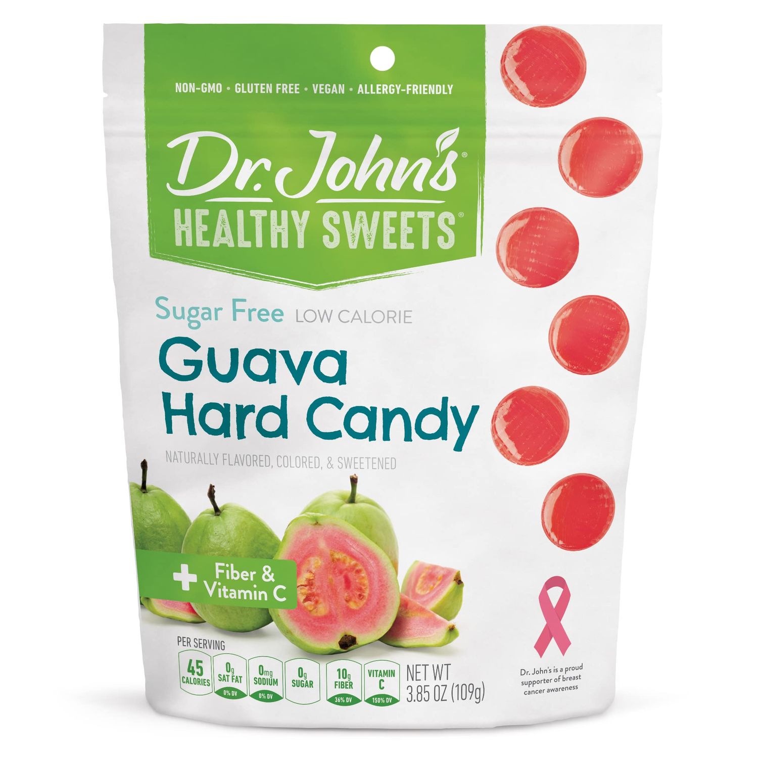 Dr. Johns Sugar Free Candy, Healthy Hard Candy with Zero Sugar, Low Calorie Snacks, Keto Friendly, Vegan, Gluten Free, Guava Flavor, 3.85 OZ
