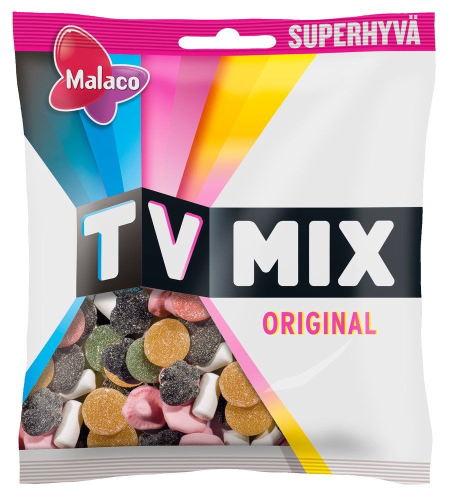 Malaco Tv Mix - Original - Swedish Mix of Salmiac, Liquorice &amp; Fruity Wine Gums Candy - Party Bag 325g