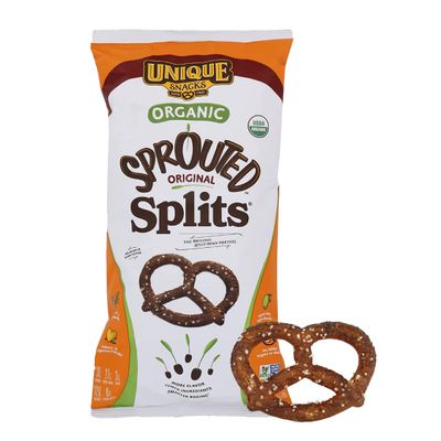 Unique Snacks Sprouted Splits Pretzels, Sprouted Pretzels, Delicious Homestyle Baked Snack Bag, OU Kosher, and Non-GMO Food, No Artificial Flavor, 8 Oz. Bag, Pack of 12