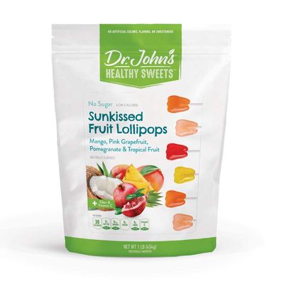 Dr. Johns Sugar Free Candy, Healthy Lollipops with Zero Sugar, Low Calorie Snacks, Keto Friendly Hard Candy Sweets, Sunkissed Fruit Tooth, 60 Count, 1 LB