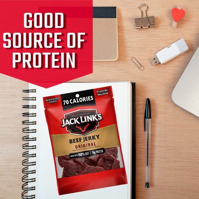 Jack Link's Beef Jerky, Original, Smart Snacks Bulk Pack - Flavorful Meat Snack for School, 9g Protein and 70 Calories, Made with 100% Beef, 0.85oz (Pack of 48)