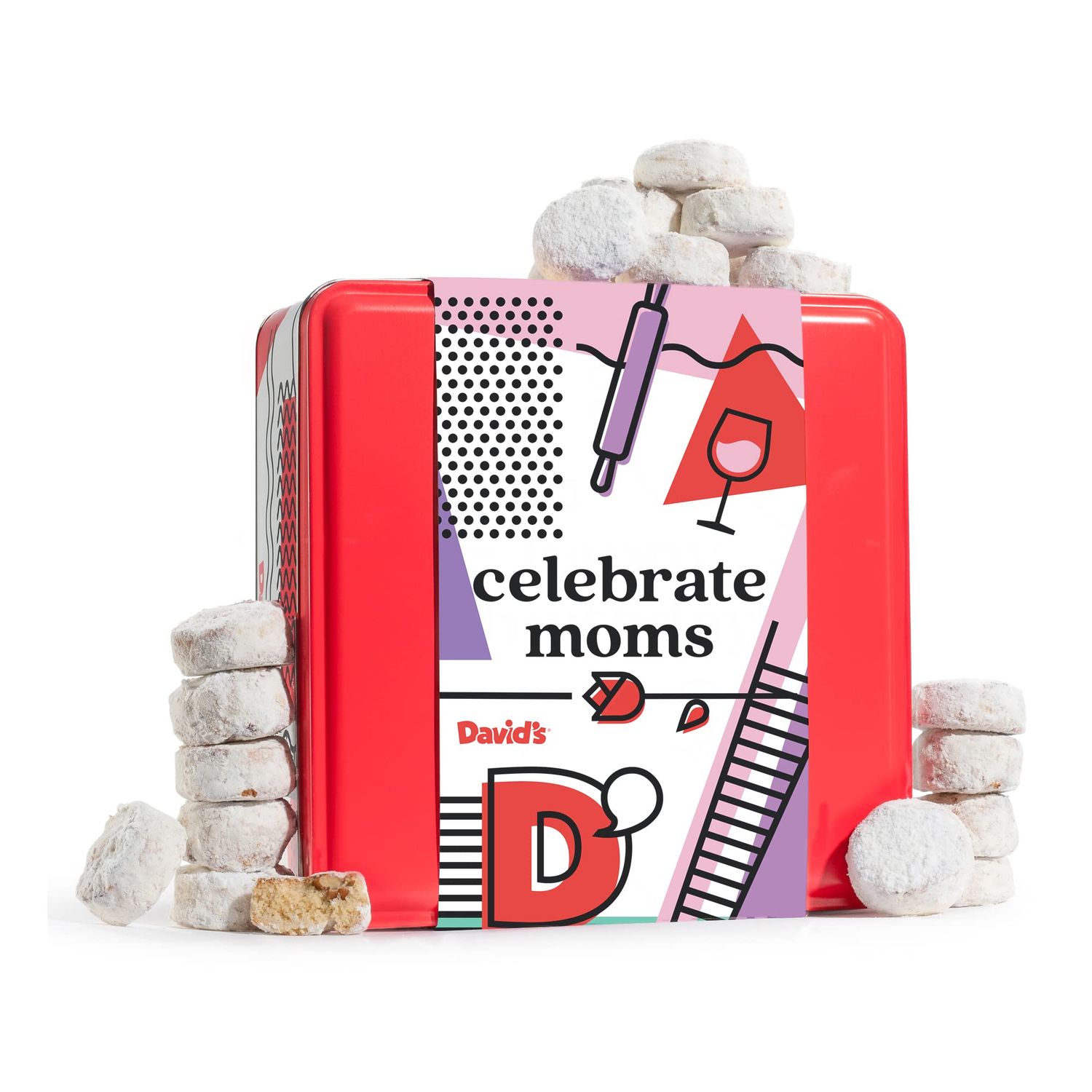 Davids Cookies Ideal Mother&#39;s Day Gift for Moms - Butter Pecan Meltaways Cookies with Crunchy Pecans and Powdered Sugar - Premium Fresh Ingredients - Comes In A Celebrate Moms Tin Box 1Lb