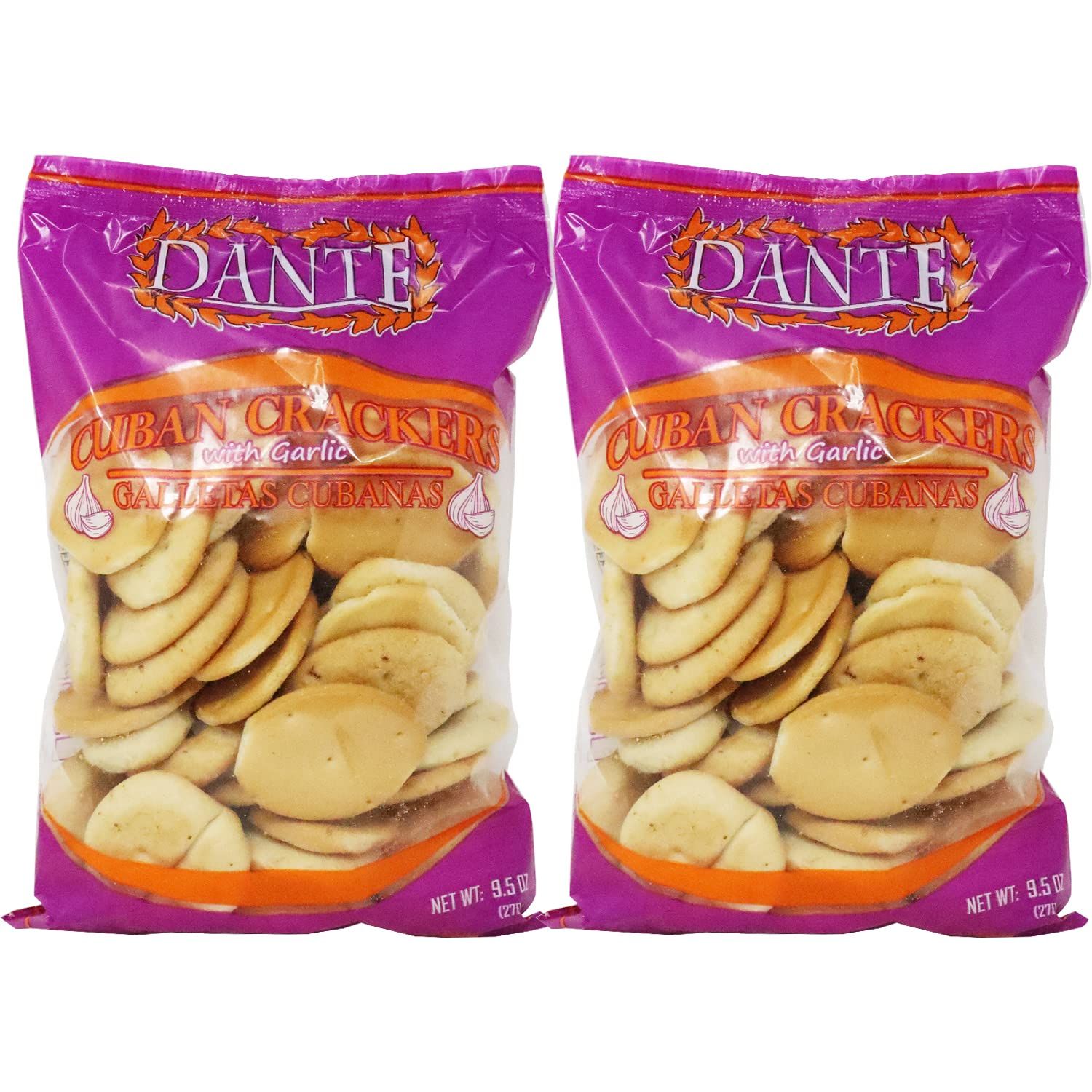 Dante Crackers Cuban With Garlic Galletas Cubanas Pack 2 (8 oz bag)