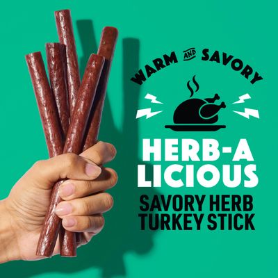 Lorissa's Kitchen Premium Turkey Meat Sticks, Herb-A-Licious Turkey Flavor, 8g of Protein Each, Made with Free Range Chicken, Free from Top 9 Allergens and Non-GMO, Zero Sugar, 1 Oz, 24 Count