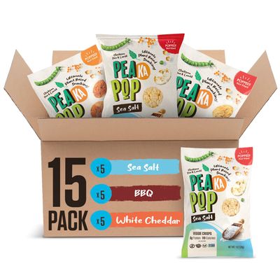 PeaKaPop Veggie Chips - Plant-Based, Healthy Veggie Crisps with Pea, Lentil &amp; Chickpea Protein - Gluten-Free, Popped Chips - Snack Size for Kids &amp; Adults - 1 oz Bags (15-Pack) - Variety Pack