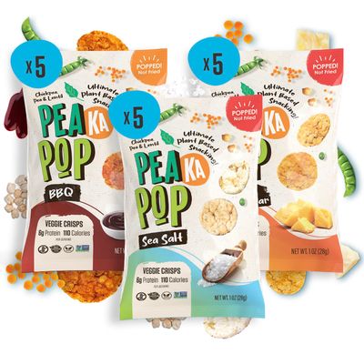 PeaKaPop Veggie Chips - Plant-Based, Healthy Veggie Crisps with Pea, Lentil &amp; Chickpea Protein - Gluten-Free, Popped Chips - Snack Size for Kids &amp; Adults - 1 oz Bags (15-Pack) - Variety Pack