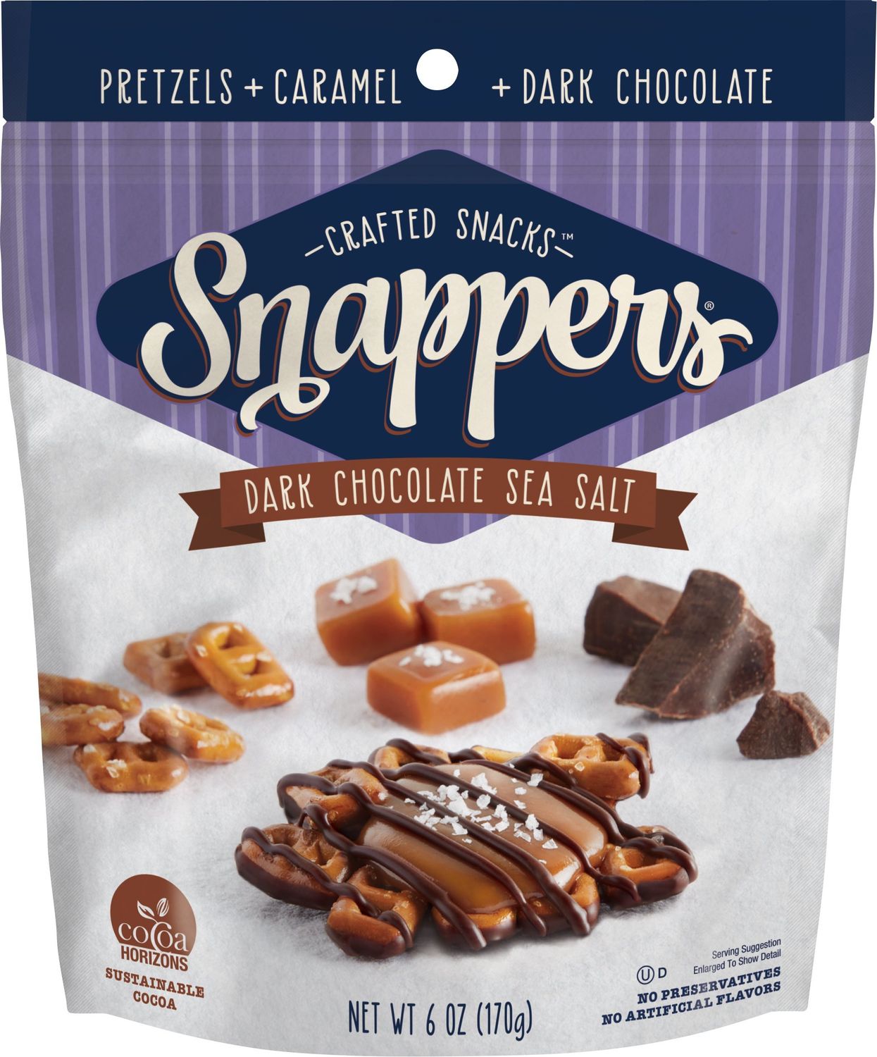Edward Marc Snappers Sweet Caramel &amp; Pretzels Cluster - Crunchy Pretzel Snack With Dark Chocolate &amp; Sea Salt For Adults And Kids - 6 oz (Pack of 1)