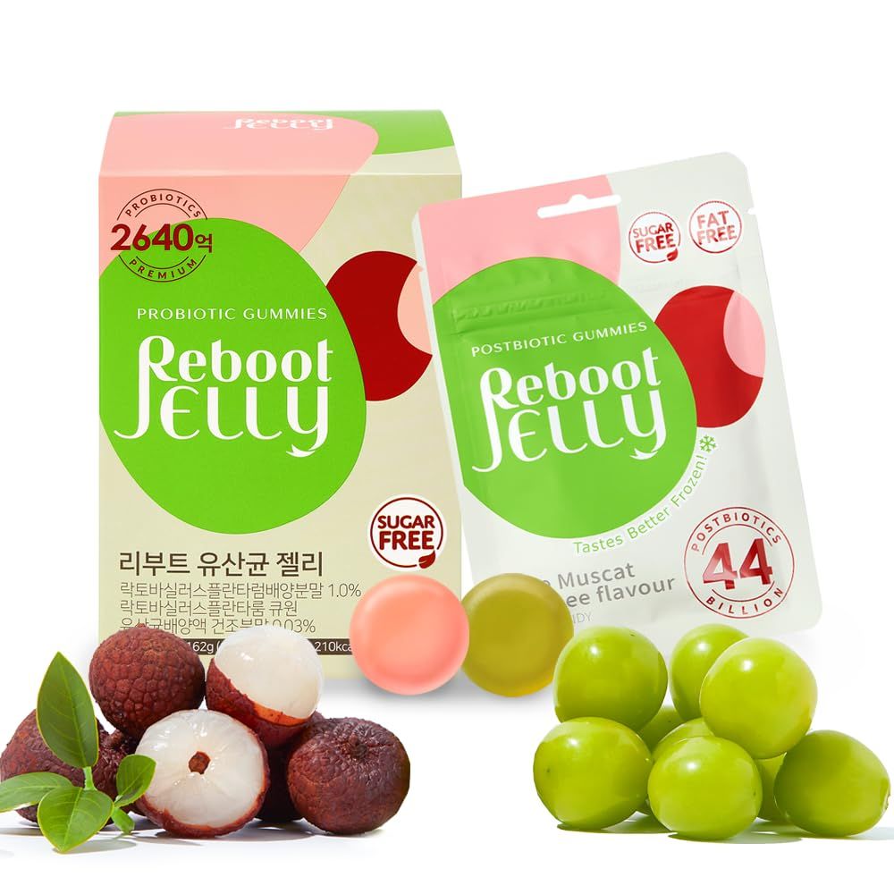 Korean Food Reboot Probiotic Jelly (27g6pack) | Postbiotics Gummies | K-jelly, Korean jelly | No sugar, No fat, Gluten free | Vegetable Pectin | Lychee &amp; Shine Muscat Flavor