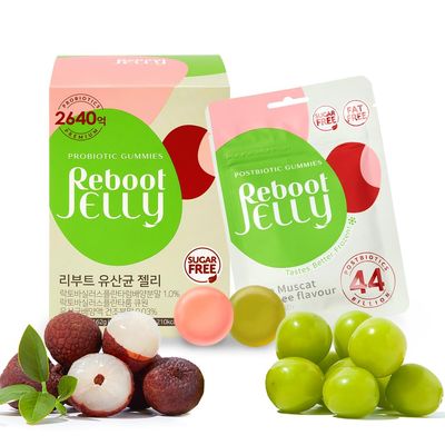 Korean Food Reboot Probiotic Jelly (27g6pack) | Postbiotics Gummies | K-jelly, Korean jelly | No sugar, No fat, Gluten free | Vegetable Pectin | Lychee &amp; Shine Muscat Flavor
