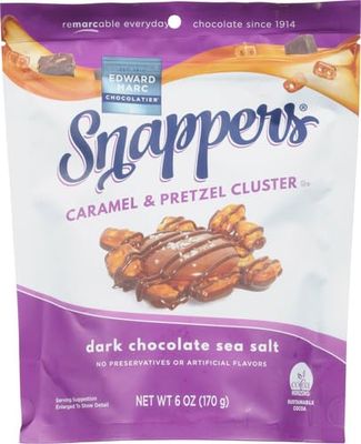 Edward Marc Snappers Sweet Caramel &amp; Pretzels Cluster - Crunchy Pretzel Snack With Dark Chocolate &amp; Sea Salt For Adults And Kids - 6 oz (Pack of 1)