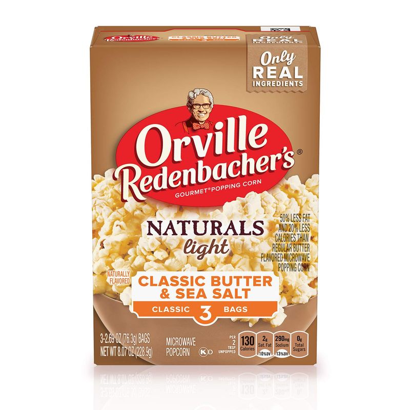 Orville Redenbacher's Naturals Light Classic Butter &amp; Sea Salt Microwave Popcorn, 2.69 oz Classic Bag, 3 ct