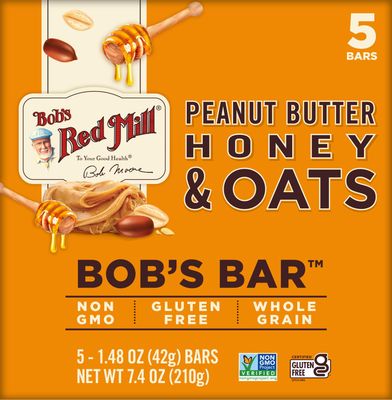 Bob's Red Mill Peanut Butter Honey &amp; Oats Snack Bar - 5 Bars (Pack of 1) - Gluten Free, Non-GMO, Whole Grain