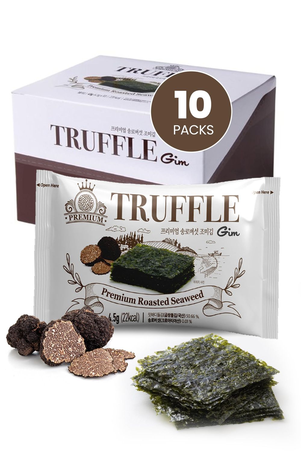 GOTBanchan Truffle GIM: Korean Snacks Black Truffle Premium Roasted Seaweed | Asian Food Low Carb Snack Nori Sheets for Sushi, Gimbap &amp; Musubi | Organic Snacks Dried Seaweed Nori Sheets (Box of 10)