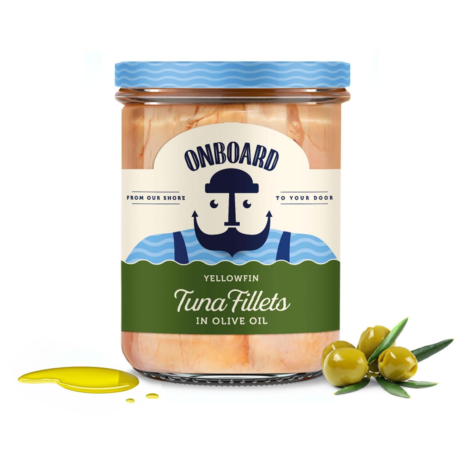 ONBOARD Yellowfin Tuna Fillets in Olive Oil, Mediterranean Seafood Diet | Pescatarian Jarred Atun, Fresh Sea Tuna Salad | High in Protein - Healthy Ready-to-Eat Snacks, Packed in Glass Jar | 6 Packs