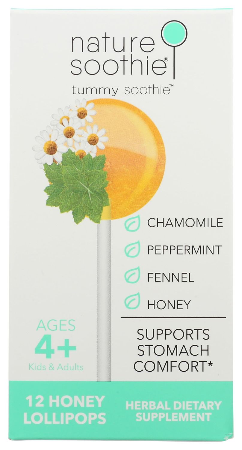 Nature Soothie Tummy Soothie Honey Lollipops with herbal extracts that Support Stomach Comfort (Peppermint, fennel &amp; Chamomile) - 12 count (1 pack)