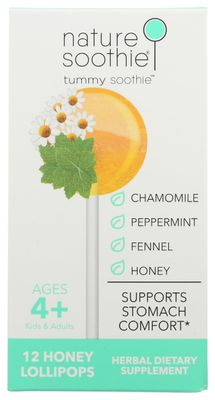 Nature Soothie Tummy Soothie Honey Lollipops with herbal extracts that Support Stomach Comfort (Peppermint, fennel &amp; Chamomile) - 12 count (1 pack)