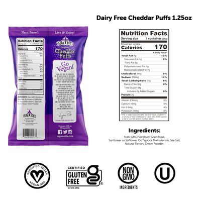 Vegan Rob's Cheddar Puffs Tasty Baked Vegan Cheese Bites - Plant-Based Healthy Snacks for Kids & Adults - Dairy Free & Gluten Free - 8 Count (1.25 Ounce)