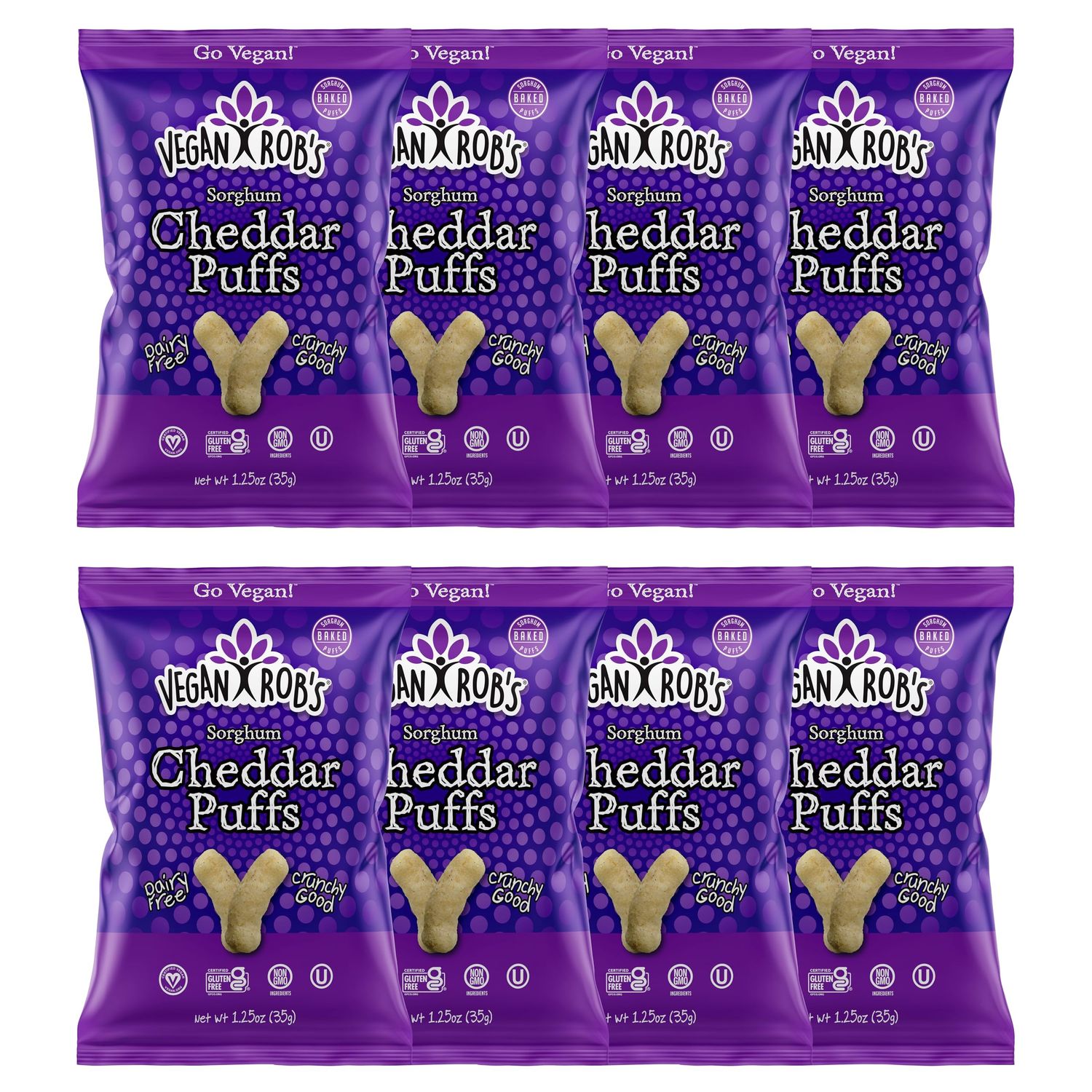 Vegan Rob&#39;s Cheddar Puffs Tasty Baked Vegan Cheese Bites - Plant-Based Healthy Snacks for Kids &amp; Adults - Dairy Free &amp; Gluten Free - 8 Count (1.25 Ounce)