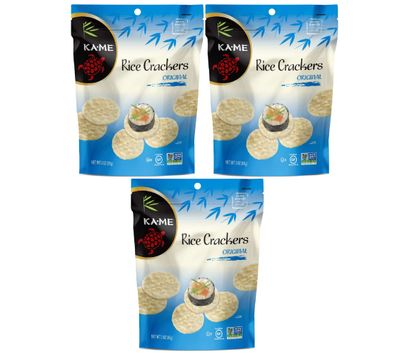 KA-ME Original, Oven Baked Rice Crackers 3 oz, Gluten Free, No Artificial FlavorsColors, Non GMO, in a Resealable Pouch - (3 Pack)