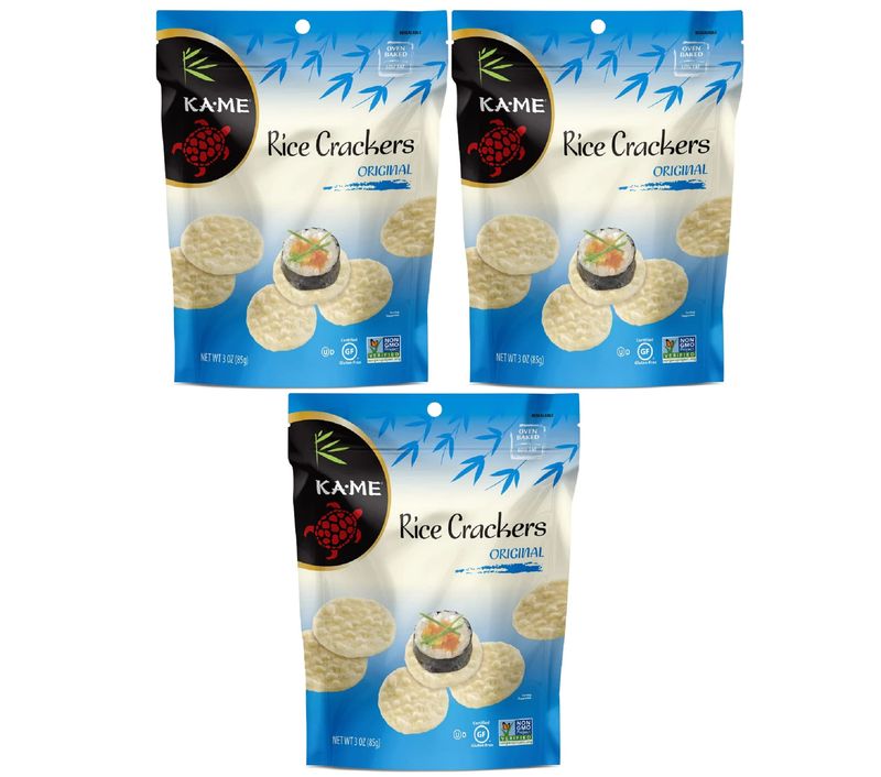 KA-ME Original, Oven Baked Rice Crackers 3 oz, Gluten Free, No Artificial FlavorsColors, Non GMO, in a Resealable Pouch - (3 Pack)