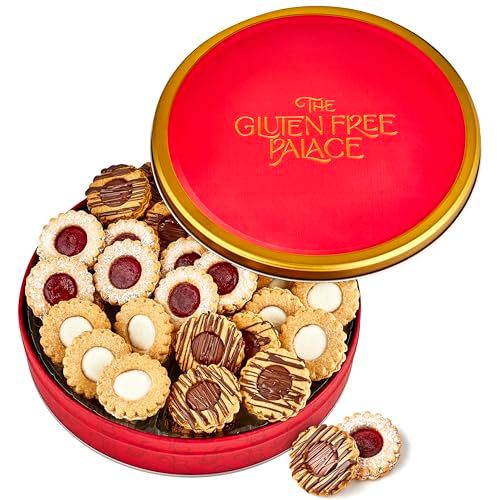 Gluten Free Palace Christmas Cookies Food Gift Baskets - Variety Linzer Tart Cookies in Tin - Fresh Holiday Shortbread Cookies