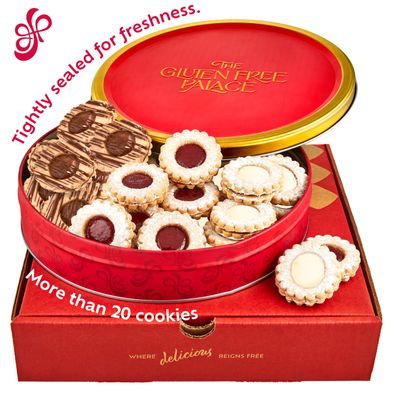 Gluten Free Palace Christmas Cookies Food Gift Baskets - Variety Linzer Tart Cookies in Tin - Fresh Holiday Shortbread Cookies