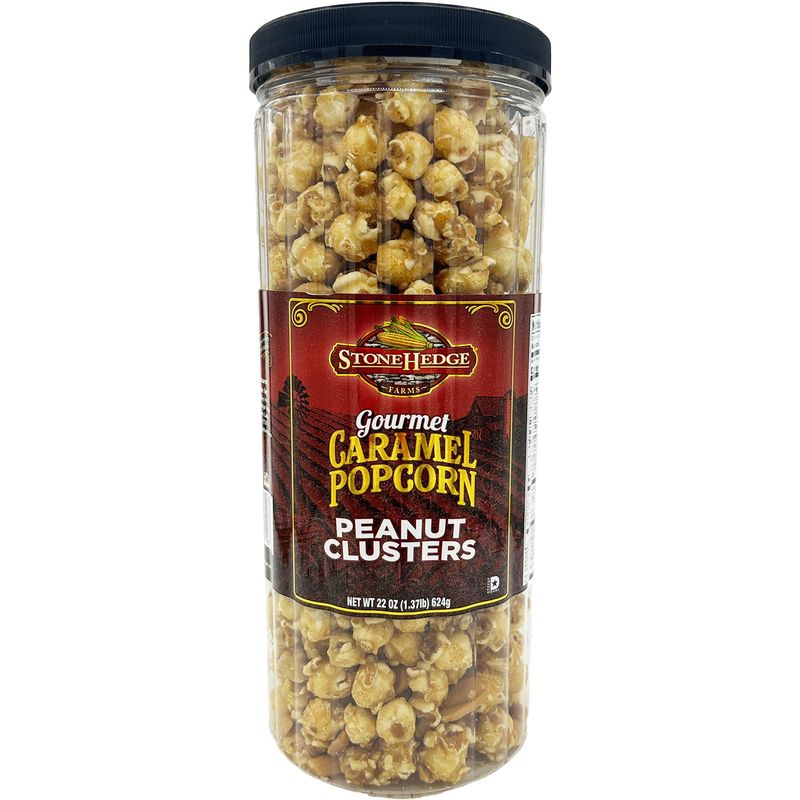 Stonehedge Farms Gourmet Caramel Popcorn Peanut Clusters | 20 oz Reclosable Container | Mix Of Popcorn, Peanuts, and Butter Toffee | Holiday Snack Gift