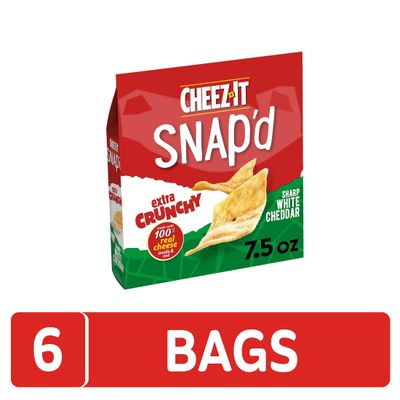 Cheez-It Snap'd Cheese Cracker Chips, Thin Crisps, Extra Crunchy, Sharp White Cheddar (6 Bags)