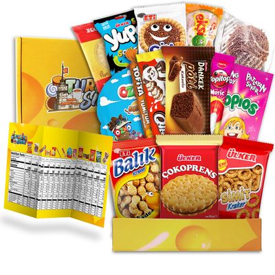 Kids Choice International Snack Box | Premium Turkish Gourmet Snacks | Assortment of Exotic Foreign Treats | European Cookies and Candies | Best Gift Box for all Occasions | 14 Full-Size Snacks
