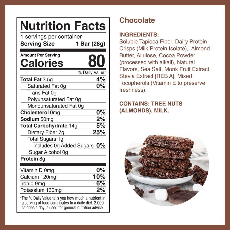 Perfect Keto Mallow Munch, Gluten Free, Cereal Bars, Breakfast Bar, Rice-Free, Low Sugar, Low Carb, Crispy, High Protein Snack, Healthy Snacks, 8g Protein, 2g Net Carbs, Chocolate, 8 Pack