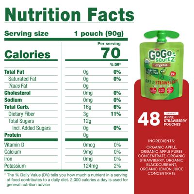 GoGo squeeZ Organic Applesauce and Fruit Puree, Apple Apple, 3.2 oz (Pack of 4), Unsweetened Organic Fruit Snacks for Kids, Gluten Free, Nut Free and Dairy Free, Recloseable Cap, BPA Free Pouches