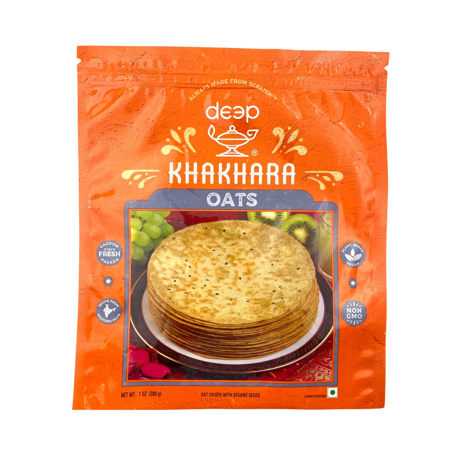 Deep Oats Khakhara - 7 oz | 100% Natural Ingredient &amp; Spices | Thin &amp; Crispy | Traditional Gujrati Indian Tasteful &amp; Healthy Ready to Eat Snack | Hygienically Vacuum Packed | Serve with Tea &amp; Coffee