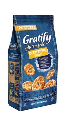 Gratify Gluten Free Pretzel Thins Everything Vegan GF Pretzel Crisps, 10.5oz Bag (Pack of 1)