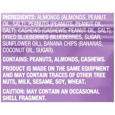 Blueberry Banana Nice Trail Mix 7oz Bag: Almond Nuts, Peanuts, Cashews, Dried Blueberries, Banana Chips, Snack Snacking Low Carb Keto Food Treat