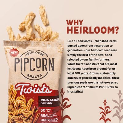 Heirloom Cinnamon Sugar Twists by Pipcorn - 4.5oz 6pk - Healthy Snacks, Gluten Free Snacks, Upcycled Heirloom Corn Flour, Cinnamon Sugar