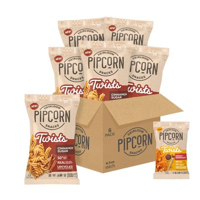 Heirloom Cinnamon Sugar Twists by Pipcorn - 4.5oz 6pk - Healthy Snacks, Gluten Free Snacks, Upcycled Heirloom Corn Flour, Cinnamon Sugar
