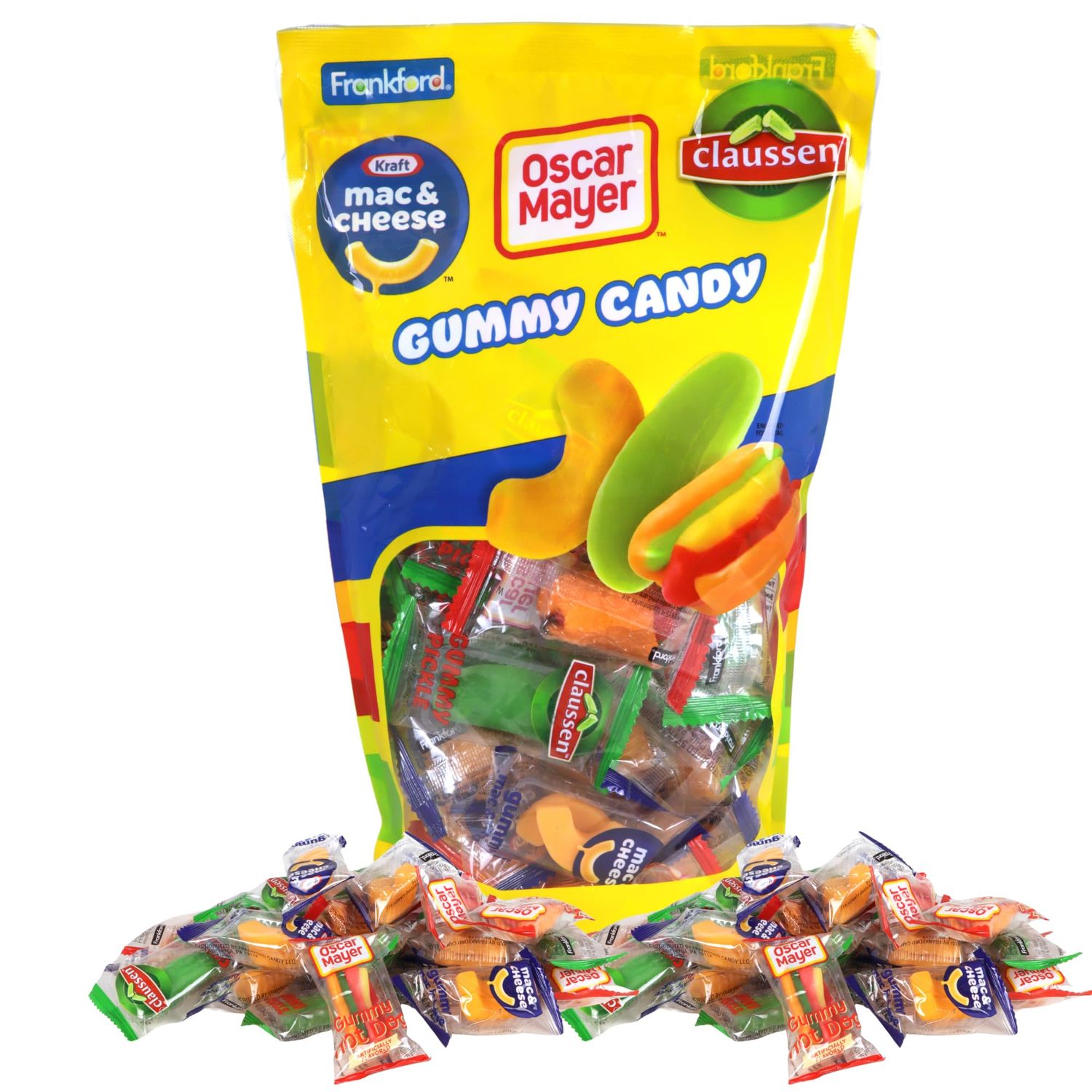 Frankford Gummy Food, Mac and Cheese, Pickle, and Hot Dog Shaped Gummies, Individually Wrapped Candies, (9.17 Ounces)