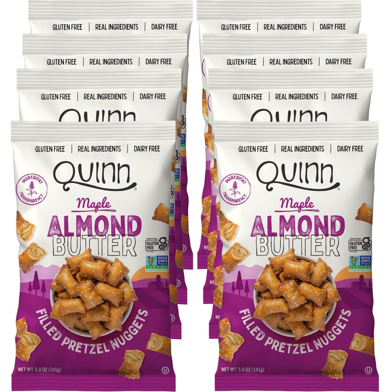 Quinn Maple Almond Butter Filled Pretzel Nuggets - Made with Real Ingredients, Whole Grain Sorghum, Sea Salt, Vegan, Gluten Free, Dairy Free, Non-GMO - 5 Oz (Pack of 8)