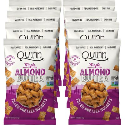 Quinn Maple Almond Butter Filled Pretzel Nuggets - Made with Real Ingredients, Whole Grain Sorghum, Sea Salt, Vegan, Gluten Free, Dairy Free, Non-GMO - 5 Oz (Pack of 8)