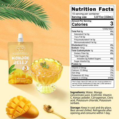 VOLO VERO Konjac Jelly Mango Flavor, Vitamin C Sweet Jelly Pouch, 3 Calories, 0 Sugar |10 Packs | Keto, Gluten Free & Vegan, Healthy Fruit Snacks Diet Drinkable