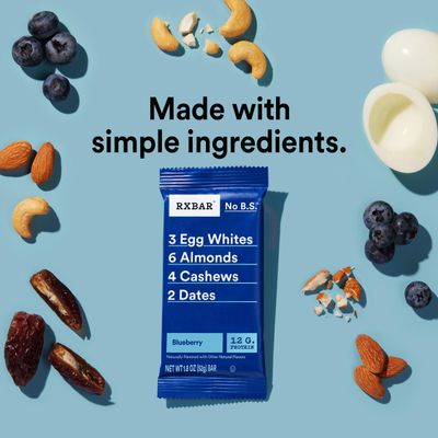 RXBAR Protein Bars, Protein Snack, Snack Bars, Blueberry, 9.1oz Box (5 Bars)
