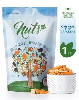 NUTS U.S. - Oriental Rice Crackers | No Artificial Colors | Non GMO | Crunchy &amp; Spicy | Natural | Packed in a Resealable Bag (1 LB)