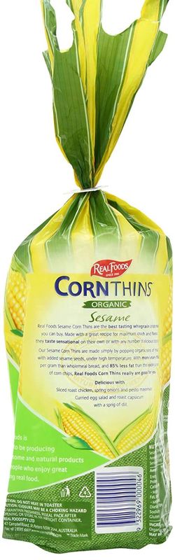 Real Foods Organic Sesame Corn Thins 5.3oz 2 Pack - Organic Golden Sun-Ripened Corn Cakes with Added Sesame - USDA Organic Snack
