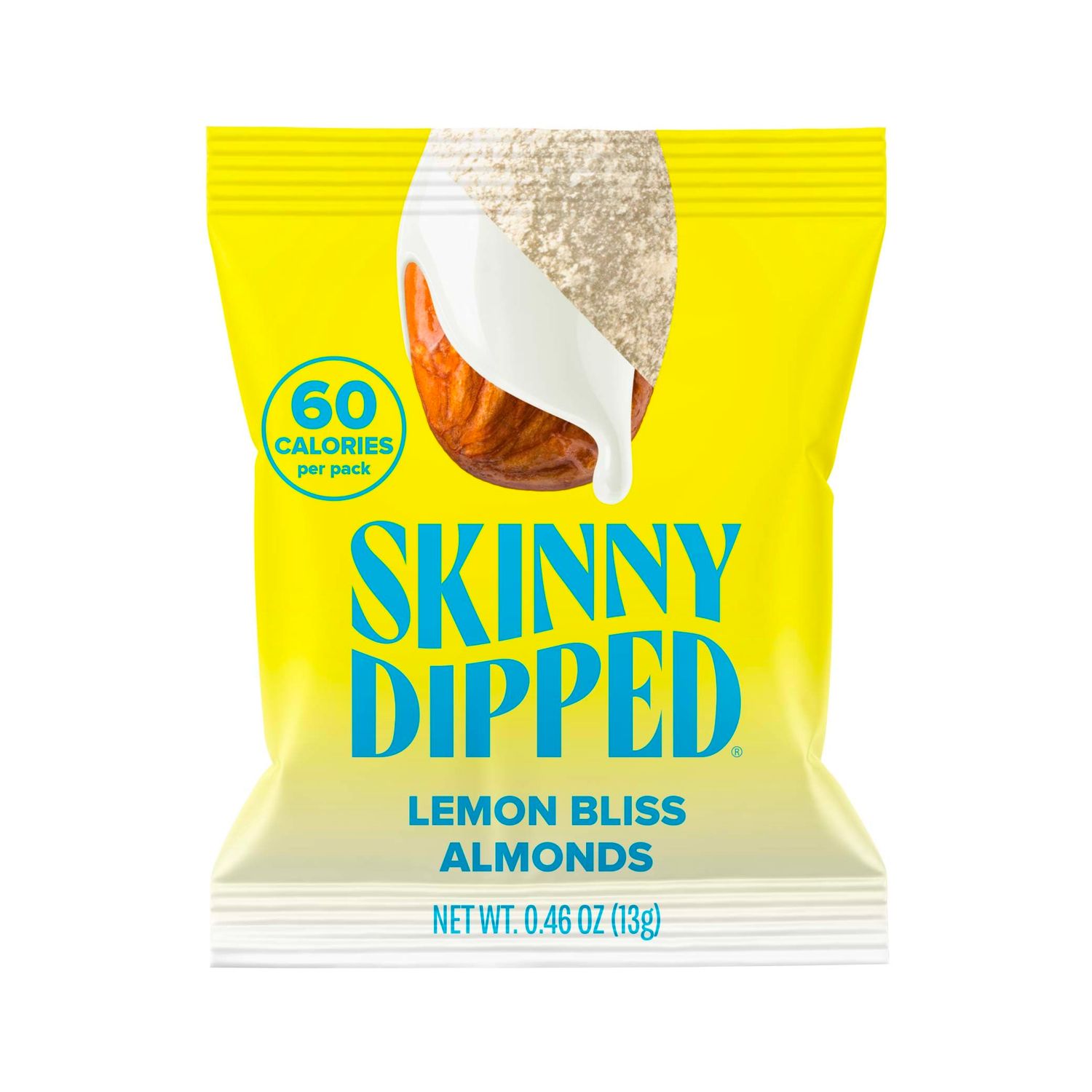 SkinnyDipped Lemon Bliss Yogurt Covered Almonds, Healthy Snack, Plant Protein, Gluten Free, 0.46 oz Mini Bags, Pack of 24