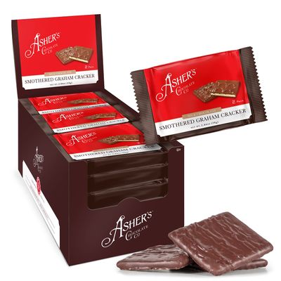 Asher&#39;s Chocolates, Chocolate Covered Grahams, Gourmet Sweet and Salty Candy, Individually Wrapped Snack, Family Owned Since 1892 (Milk Chocolate, 15 Count, 2 Packs)