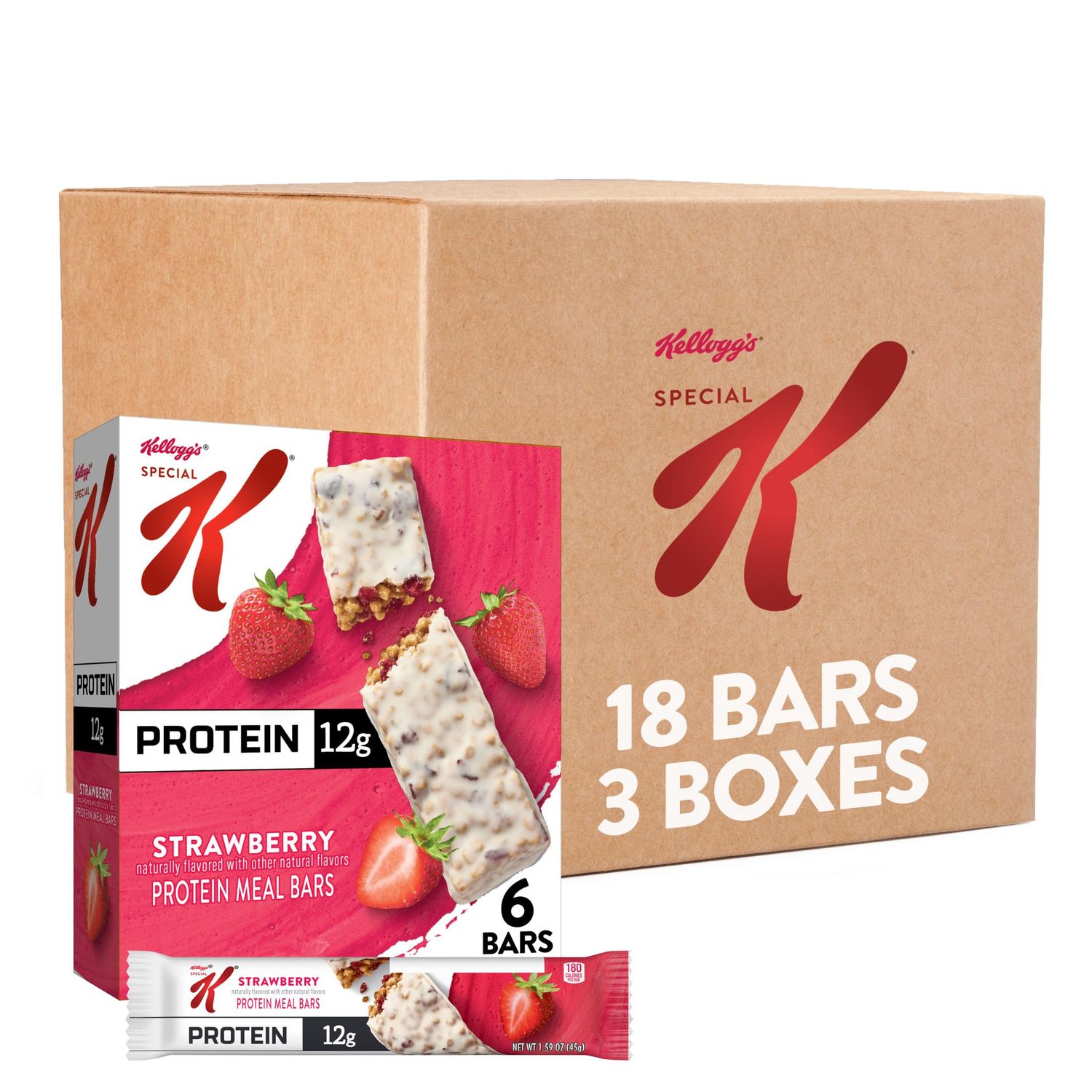 Kellogg&#39;s Special K Protein Meal Bars, 12g Protein, Meal Replacement, Strawberry (3 Boxes)