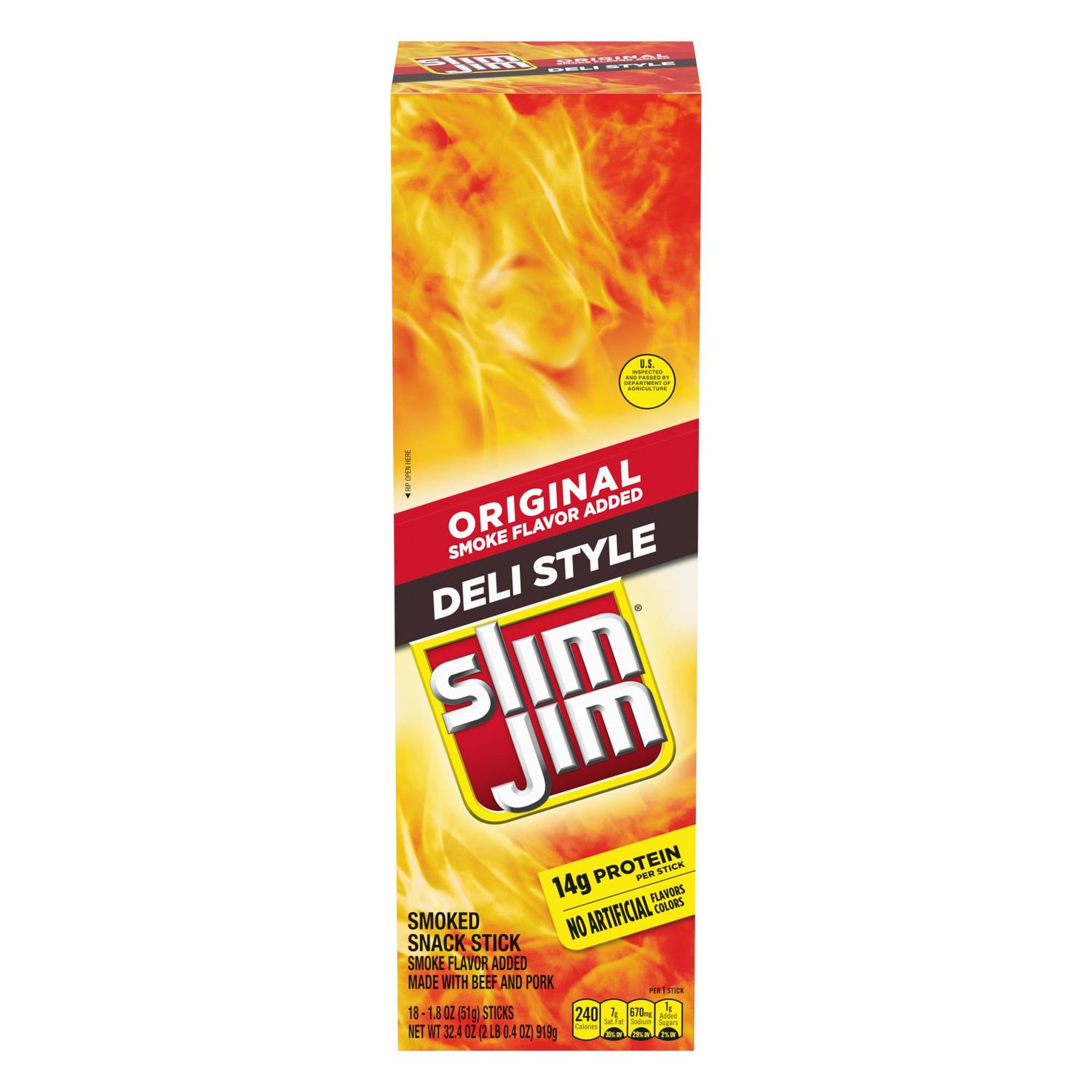 Slim Jim Smoked Meat Sticks, Deli Style Original Flavor, 14g Protein Per Stick, 1.8 oz. (18 Count)