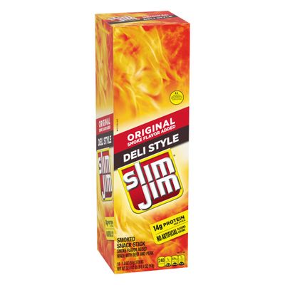 Slim Jim Smoked Meat Sticks, Deli Style Original Flavor, 14g Protein Per Stick, 1.8 oz. (18 Count)