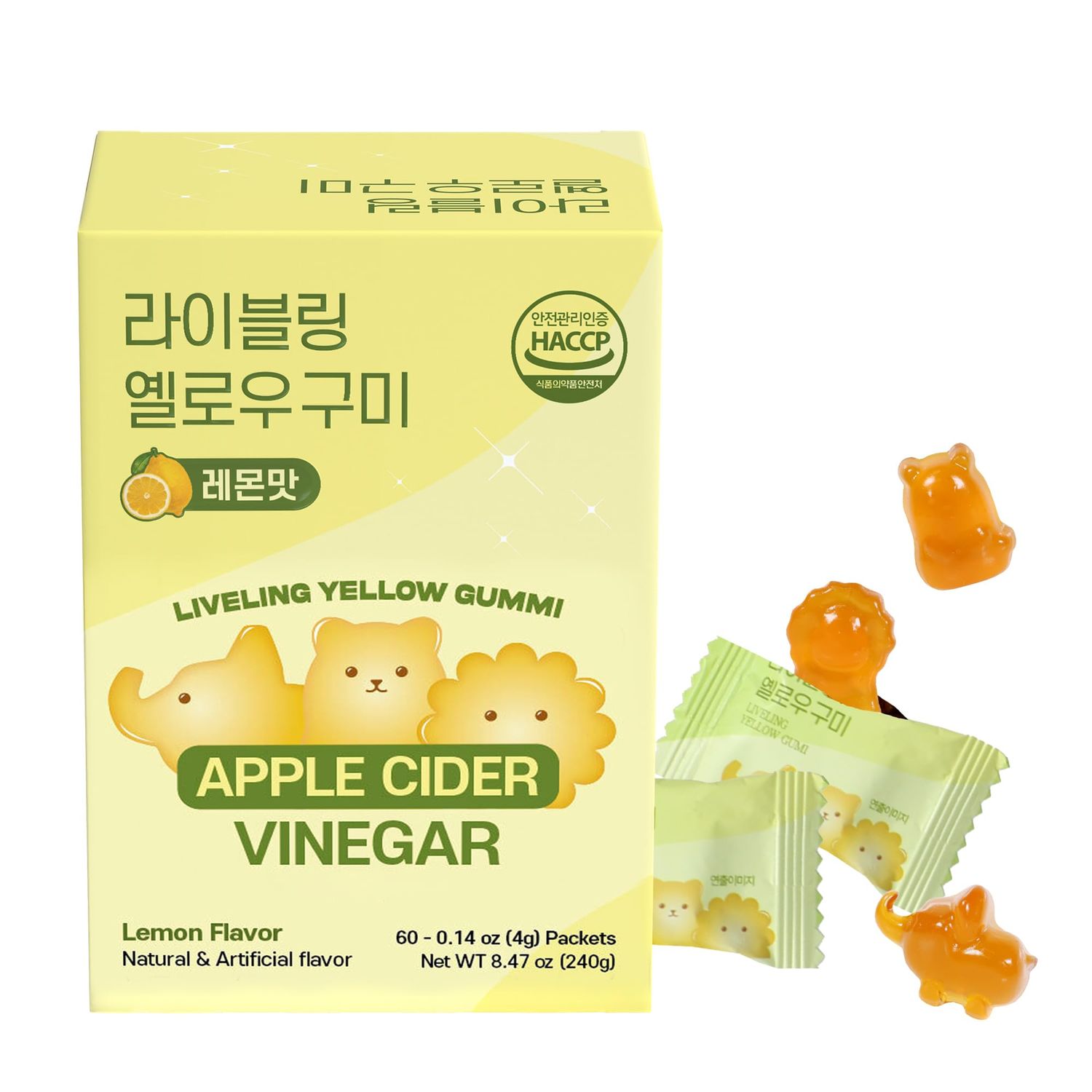 LIVELING Apple Cider Vinegar Gummies, Daily Support for Digestion, Hygienic Individually Packaged, Fun Animal-Shaped Soft &amp; Chewy Gummies, 60 pcs